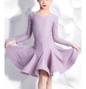 Girls green mint purple ballroom latin dance dresses for children kids long sleeves rumba salsa chacha dancing costumes for kids